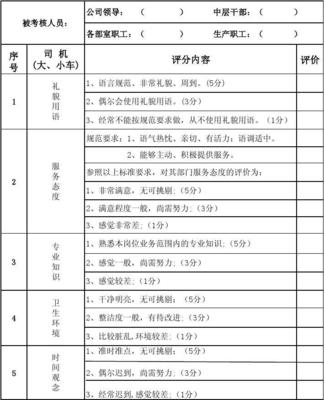 车辆、司机满意度调查表